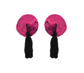 Love In Leather Round Sequen Sexy Nipple Tassels - Hot Pink - Breast and Nipple Toys